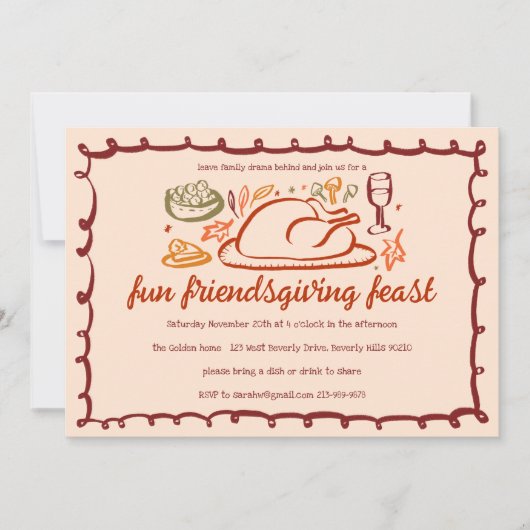 Whimsical Thanksgiving Friendsgiving Dinner Custom Kaart (Voorkant)