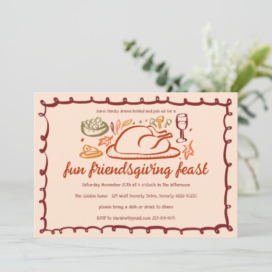 Whimsical Thanksgiving Friendsgiving Dinner Custom Kaart (Staand voorkant)