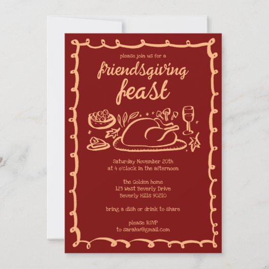 Whimsical Thanksgiving Friendsgiving Dinner Custom Kaart (Voorkant)