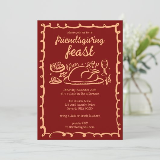 Whimsical Thanksgiving Friendsgiving Dinner Custom Kaart (Staand voorkant)