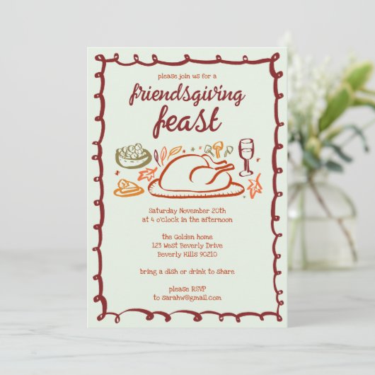 Whimsical Thanksgiving Friendsgiving Dinner Custom Kaart (Staand voorkant)
