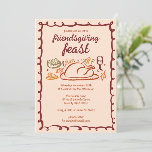 Whimsical Thanksgiving Friendsgiving Dinner Custom Kaart (Staand voorkant)