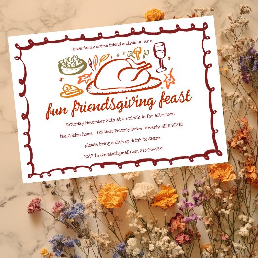 Whimsical Thanksgiving Friendsgiving Dinner Custom Kaart