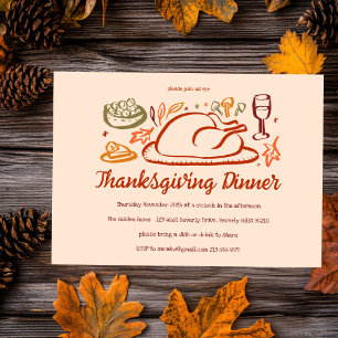 Whimsical Thanksgiving Friendsgiving Dinner Custom Kaart