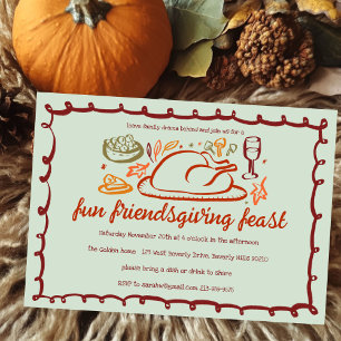 Whimsical Thanksgiving Friendsgiving Dinner Custom Kaart