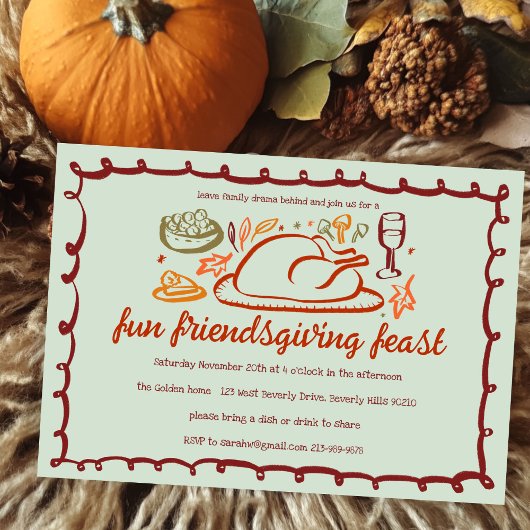 Whimsical Thanksgiving Friendsgiving Dinner Custom Kaart