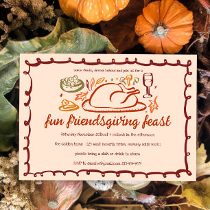 Whimsical Thanksgiving Friendsgiving Dinner Custom Kaart