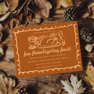 Whimsical Thanksgiving Friendsgiving Dinner Custom Kaart