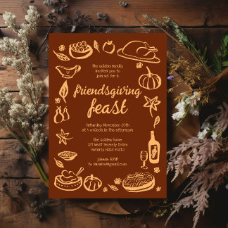 Whimsical Thanksgiving Friendsgiving Dinner Custom Kaart