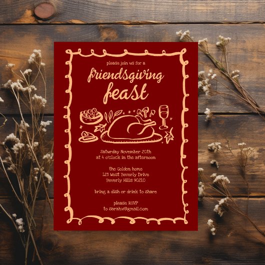 Whimsical Thanksgiving Friendsgiving Dinner Custom Kaart