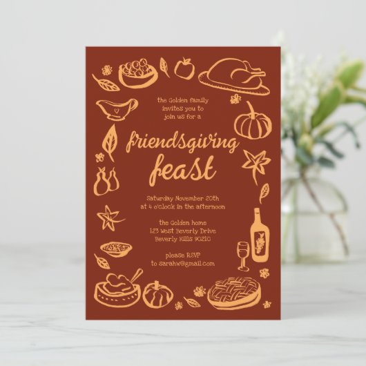 Whimsical Thanksgiving Friendsgiving Dinner Custom Kaart (Staand voorkant)