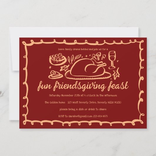 Whimsical Thanksgiving Friendsgiving Dinner Custom Kaart (Voorkant)