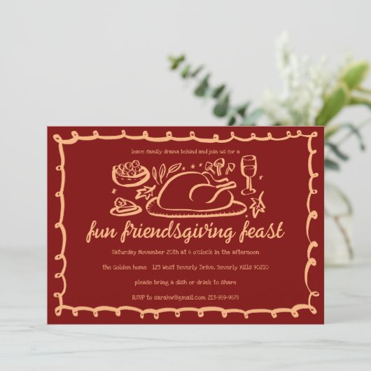 Whimsical Thanksgiving Friendsgiving Dinner Custom Kaart (Staand voorkant)