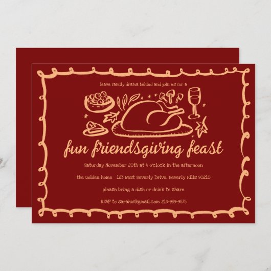 Whimsical Thanksgiving Friendsgiving Dinner Custom Kaart (Voorkant / Achterkant)