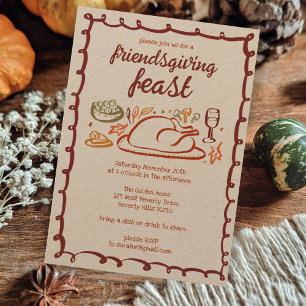 Whimsical Thanksgiving Friendsgiving Dinner Kraft Kaart