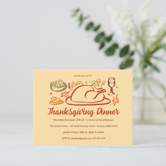 Whimsical Thanksgiving Friendsgiving Dinner Party Briefkaart (Staand voorkant)