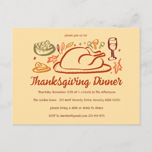 Whimsical Thanksgiving Friendsgiving Dinner Party Briefkaart (Voorkant)