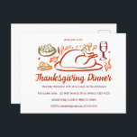 Whimsical Thanksgiving Friendsgiving Dinner Party Briefkaart<br><div class="desc">Perfect leuk briefkaart voor een leuke herfstuitnodiging! Met de hand gemaakte kunst voor jou! Ideaal voor een Thanksgiving vakantie, Friendsgiving, herfst of herfst dinerfeest of ander evenement. VOLLEDIG ! Klik hierboven op "Personaliseren" om de tekst te bewerken. Klik op "Bewerken met ontwerpgereedschap" om de lettertypen, kleuren en plaatsingen aan te...</div>