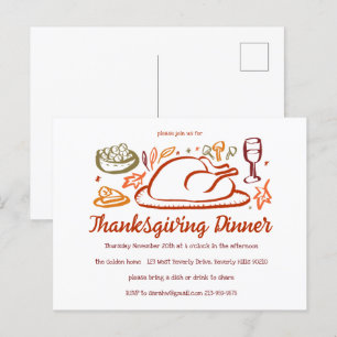 Whimsical Thanksgiving Friendsgiving Dinner Party Briefkaart