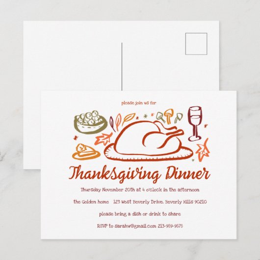 Whimsical Thanksgiving Friendsgiving Dinner Party Briefkaart (Voorkant / Achterkant)