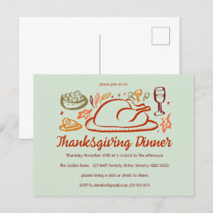 Whimsical Thanksgiving Friendsgiving Dinner Party Briefkaart
