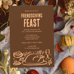 Whimsical Thanksgiving Friendsgiving Dinner Party Kaart