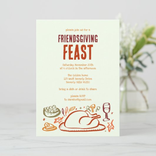 Whimsical Thanksgiving Friendsgiving Dinner Party Kaart (Staand voorkant)