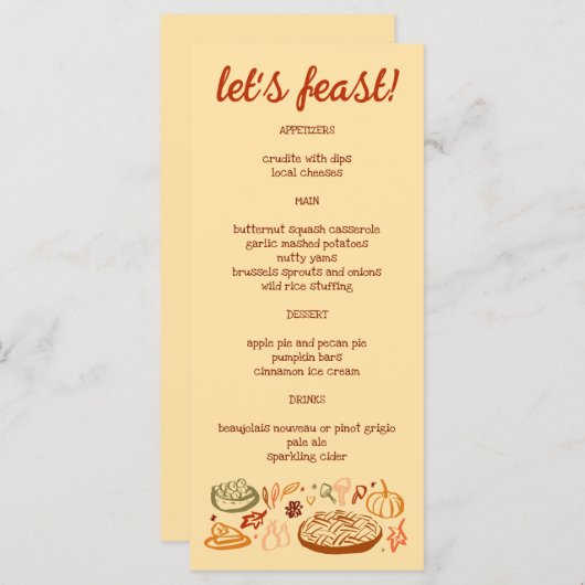 Whimsical Thanksgiving Friendsgiving Holiday CUSTO Menu (Voorkant / Achterkant)