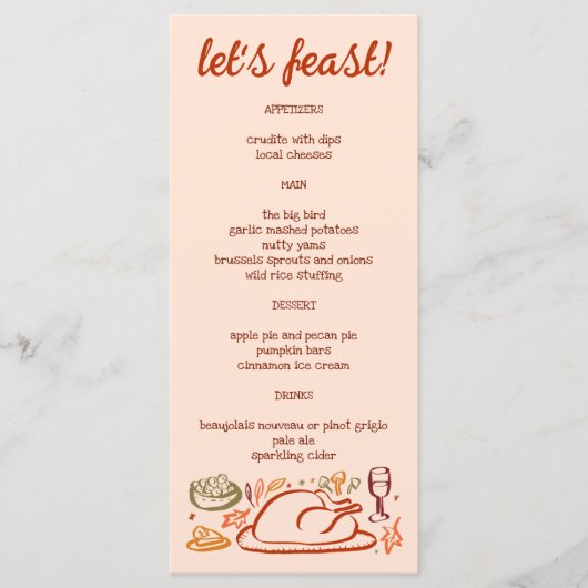 Whimsical Thanksgiving Friendsgiving Holiday CUSTO Menu (Voorkant)