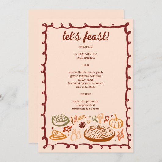 Whimsical Thanksgiving Vakantie Vegetarisch CUSTOM Menu (Voorkant / Achterkant)
