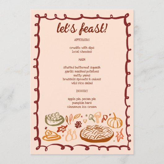 Whimsical Thanksgiving Vakantie Vegetarisch CUSTOM Menu (Voorkant)