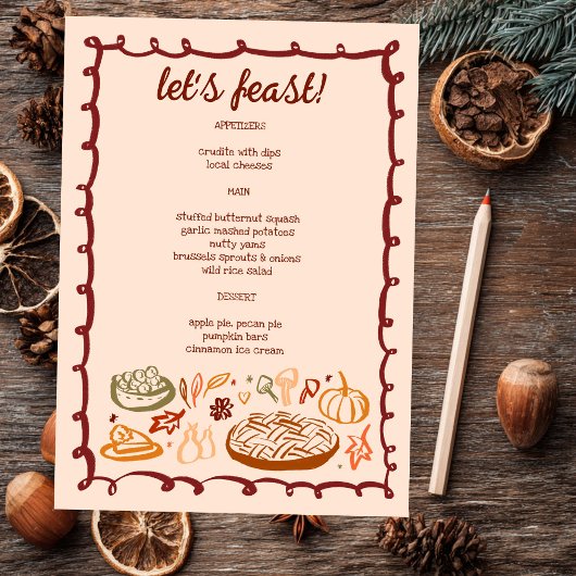 Whimsical Thanksgiving Vakantie Vegetarisch CUSTOM Menu
