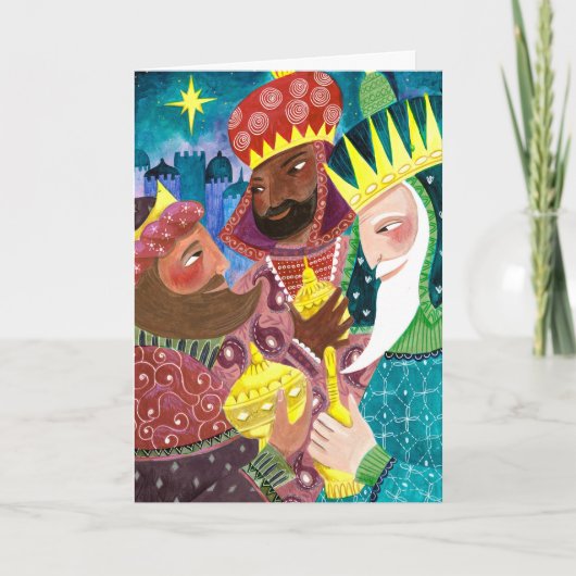 Whimsical Three Wise Mannen Kings met ster en gift Feestdagen Kaart (Voorkant)
