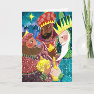 Whimsical Three Wise Mannen Kings met ster en gift Feestdagen Kaart
