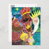 Whimsical Three Wise Mannen Kings met ster en gift Feestdagenkaart (Voorkant / Achterkant)