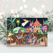 Whimsical Three Wise Men Kings with star and gifts Feestdagen Kaart