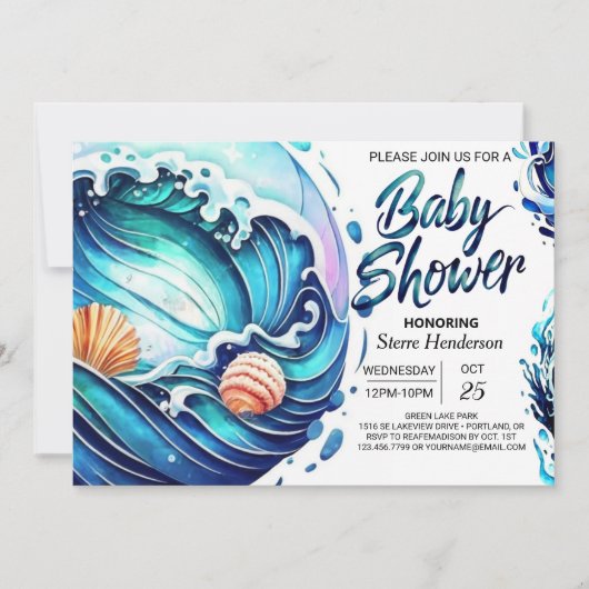 Whimsical Tidal Waves Baby shower Kaart (Voorkant)