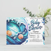 Whimsical Tidal Waves Baby shower Kaart (Staand voorkant)