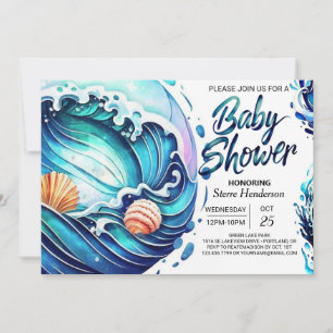 Whimsical Tidal Waves Baby shower Kaart