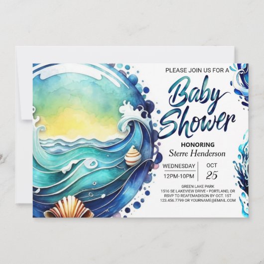 Whimsical Tidal Waves Baby shower Kaart (Voorkant)