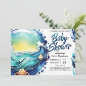 Whimsical Tidal Waves Baby shower Kaart (Staand voorkant)