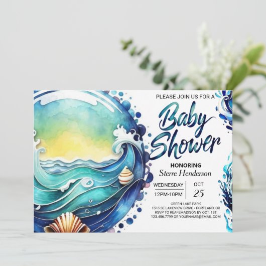 Whimsical Tidal Waves Baby shower Kaart (Staand voorkant)
