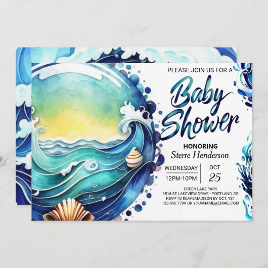 Whimsical Tidal Waves Baby shower Kaart (Voorkant / Achterkant)