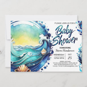 Whimsical Tidal Waves Baby shower Kaart