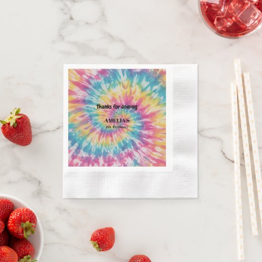 Whimsical Tie Dye Rainbow Happy Birthday Paper Servet (Insitu)