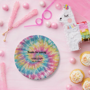 Whimsical Tie Dye Waterverf Rainbow Verjaardag Papieren Bordje