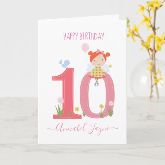 Whimsical Tiende verjaardag grappige roze Kaart (Gele Bloem)