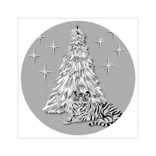 Whimsical Tiger Christmas Tree Rubberstempel (Afrduk)
