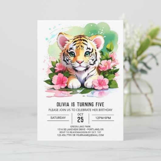 Whimsical Tiger Cub Oerwoud Birthday Kaart (Staand voorkant)