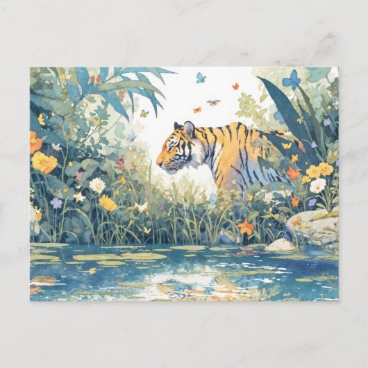 Whimsical Tiger van Watercolor River Briefkaart (Voorkant)
